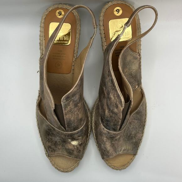 Kanna Shoes Womens Size 9 40 Espadrille Wedge Sandals Metallic Leather Spain‎ - Picture 2 of 9